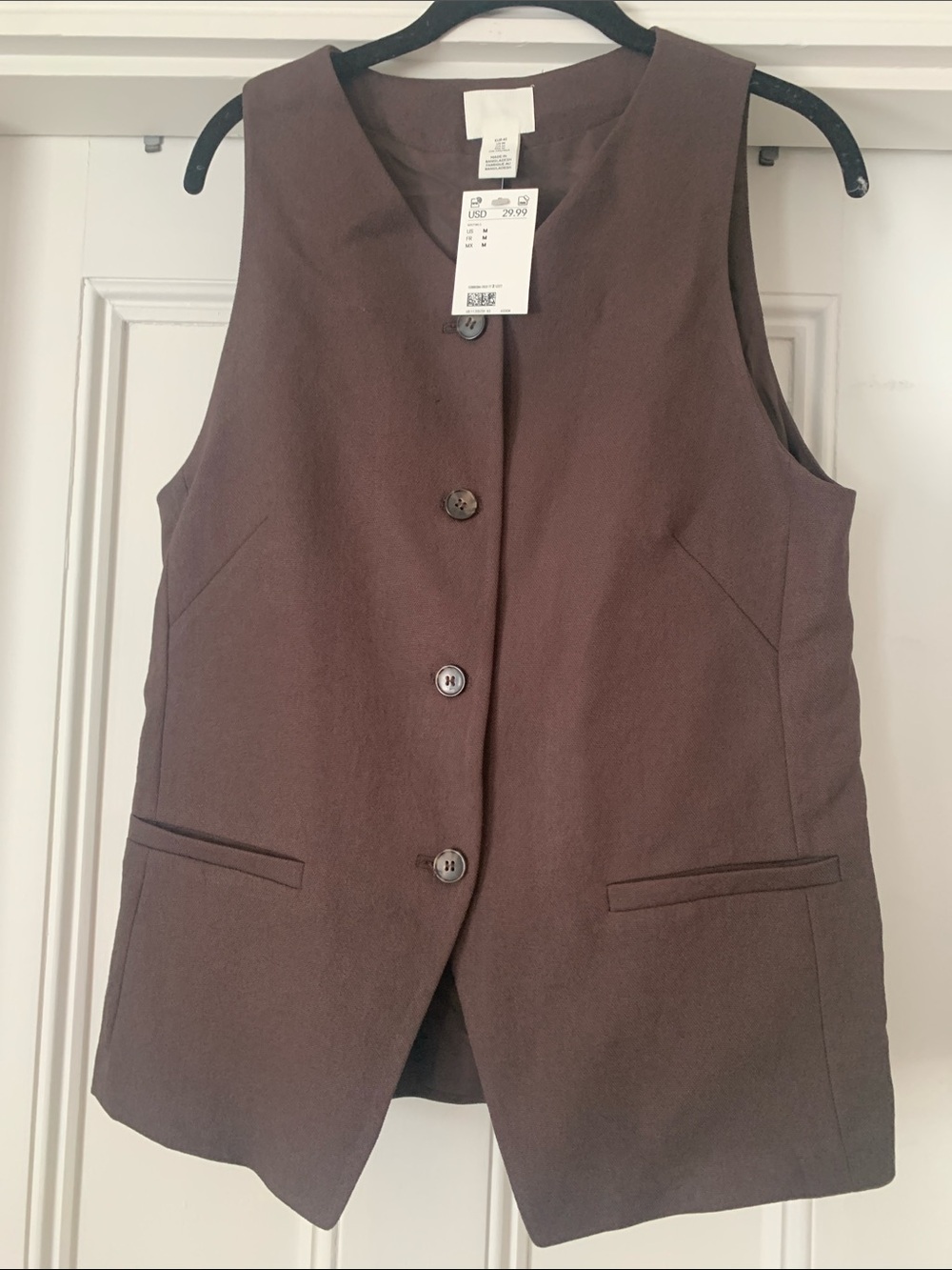 H&M Women's Dark Brown Button Front Vest